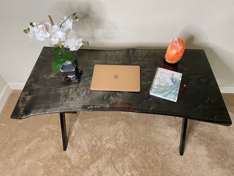 Black Handmade Computer Desk with Epoxy Resin