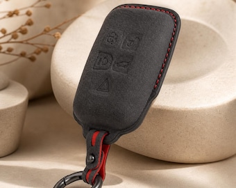 Alcantara Key Fob Cover for Land Rover Range Rover | Black Red Stitching Protection