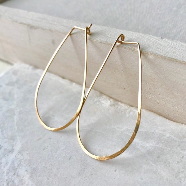 14k Gold Filled Large Teardrop Hoops- Large Hoop earrings- Hammered Hoop Earrings- Sterling Silver Hoops- Rose Gold Filled Hoop Earrings