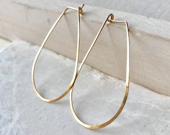 14k Gold Filled Large Teardrop Hoops- Large Hoop earrings- Hammered Hoop Earrings- Sterling Silver Hoops- Rose Gold Filled Hoop Earrings