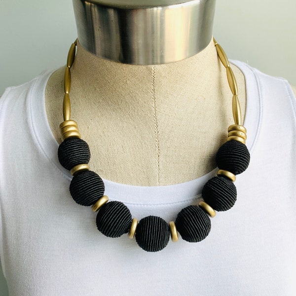 Woven bead Necklace, Chunky Bead Necklace, wood bead Necklace, Statement Necklace, Fashion Necklace, Matte Gold Necklace, Minimalist Necklac