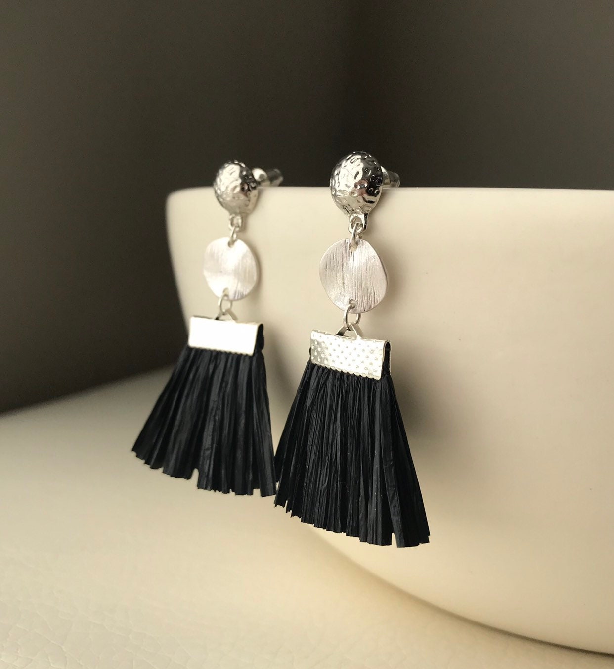 Black raffia earings