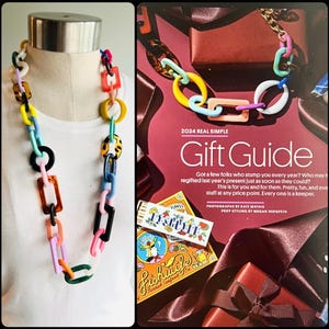 Rainbow Statement necklace Colorful Acrylic chain Necklace Long Chain Necklace chunky chain Necklace Chunky link Necklace sweater Necklace