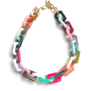 Multi color necklace Rainbow necklace Colorful necklace resin link Necklace beach necklace chunky chain Necklace Chunky link Necklace
