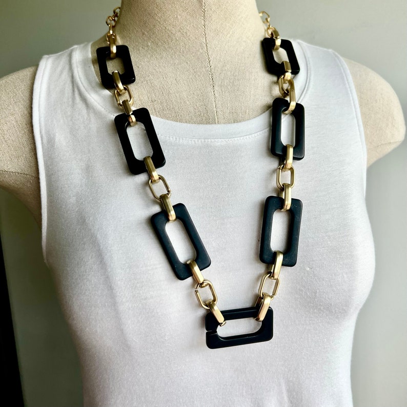 Chunky Chain Necklace, Black Statement Necklace, Acrylic link Necklace, Long Chain Necklace, Thick chain Necklace, Acrylic Chain necklace image 1