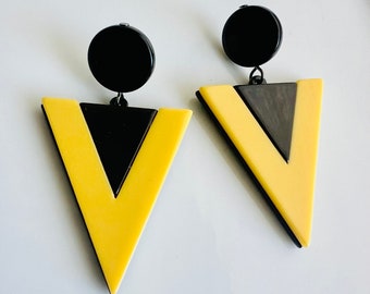 Contemporary Earrings Triangle Earrings retro earrings Geometric Earrings Acrylic earrings Statement Earrings black earrings yellow earrings