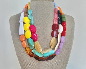 Colorful necklace chunky beaded necklace Statement necklace bib necklace carnival necklace fashion necklace multi strand necklace