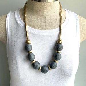 Woven bead Necklace, Chunky Bead Necklace, wood bead Necklace, Statement Necklace, Fashion Necklace, Matte Gold Necklace, Minimalist Necklac