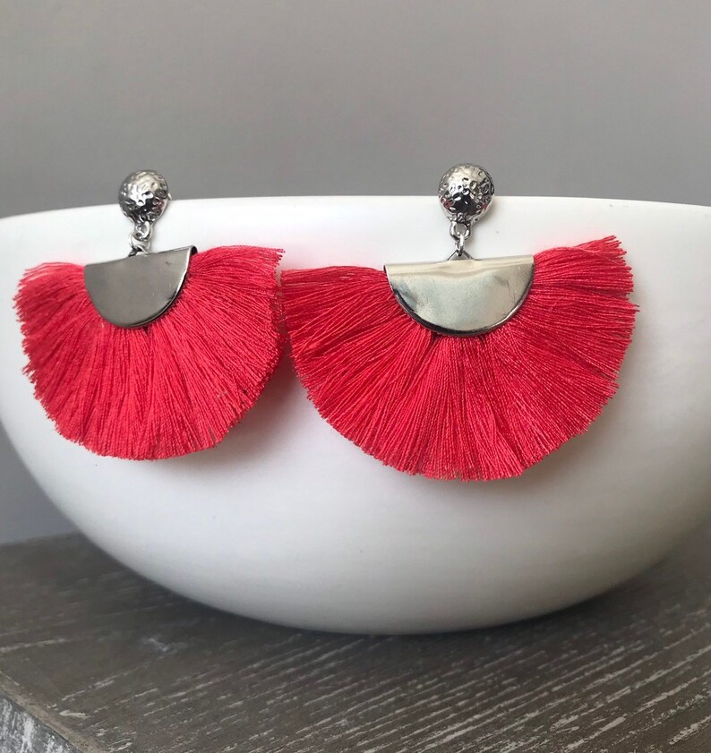 Red Tassel Fan Earrings Tassel Earrings Sami Circle Tassel Etsy
