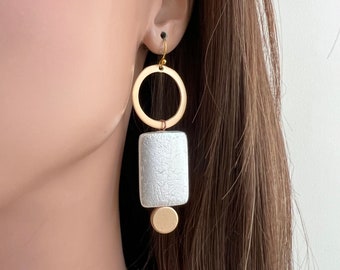 Modern Earrings contemporary earrings white earrings Geometric Earrings Acrylic earrings Statement Earrings pearl white earrings fashion