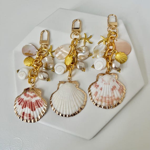 Bag Charm Purse Charm Chain Link Charm Designer Bag Charm Shell Bag Charm Beach Bag Charm Ocean Theme Bag Charm Purse Accessory Keychain