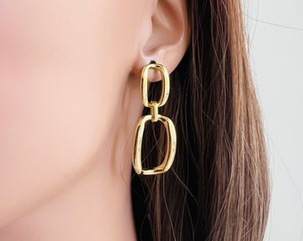 Gold link earrings statement gold earrings Art Deco Style Earrings Statement earrings dangle earrings Geometric earrings Bridal earrings