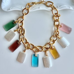 Statement Charm Necklace Colorful charm Necklace chunky chain necklace bib necklace colorful necklace fun beach necklace spring necklace