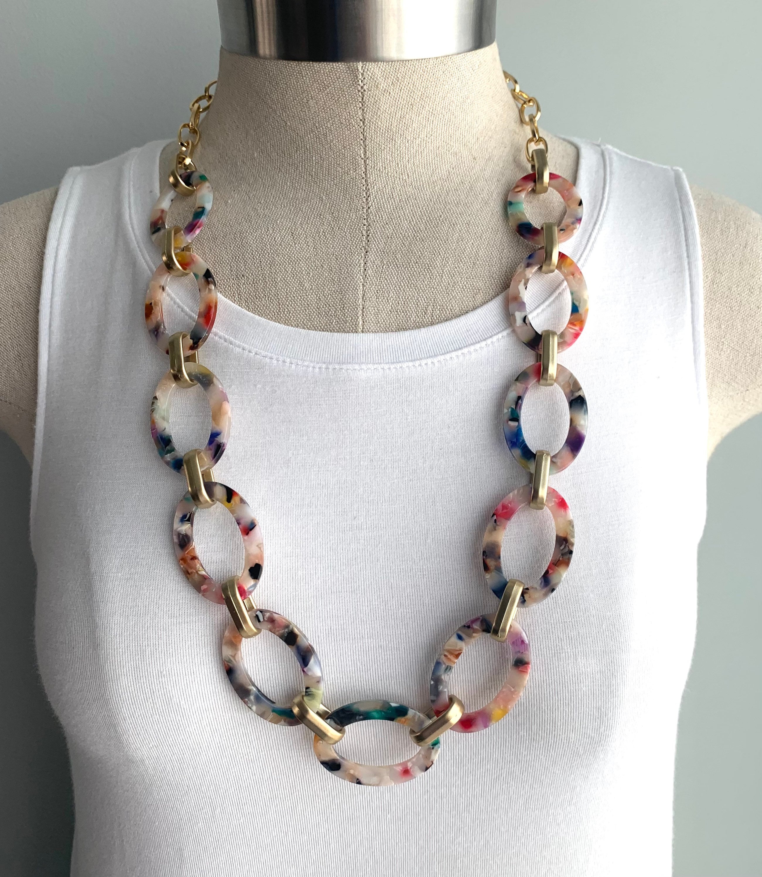 Chunky Chain Necklace Rainbow Acrylic Necklace Tortoise Etsy