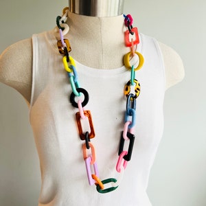 Rainbow Statement necklace Colorful Acrylic chain Necklace Long Chain Necklace chunky chain Necklace Chunky link Necklace Beach Necklace fun