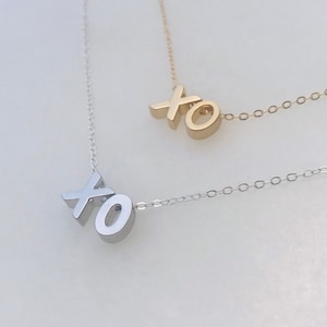 XO Necklace- Hugs & Kisses Necklace- Love Necklace- Valentine&#39;s Day gift - Capital Letter Necklace- Heart Necklace- Bridal Gift