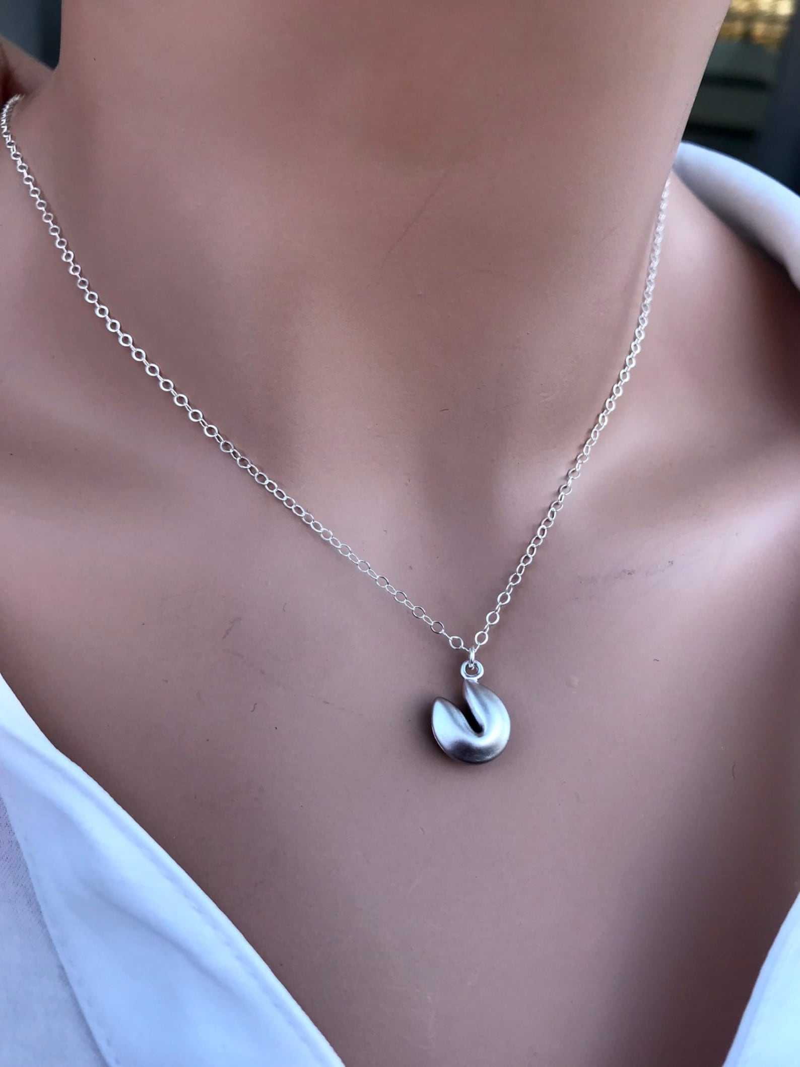 Fortune Cookie Necklace Sterling Silver Necklace Lucky Charm Etsy