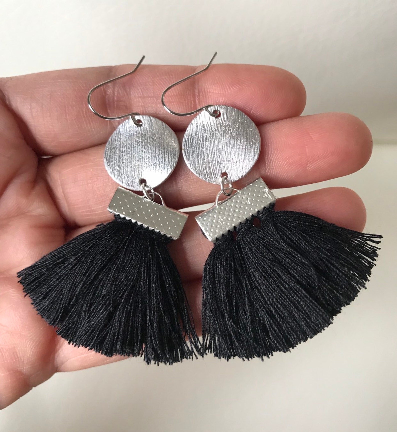 Black Tassel Earrings Tassel Fan Earrings Fan Tassel Etsy