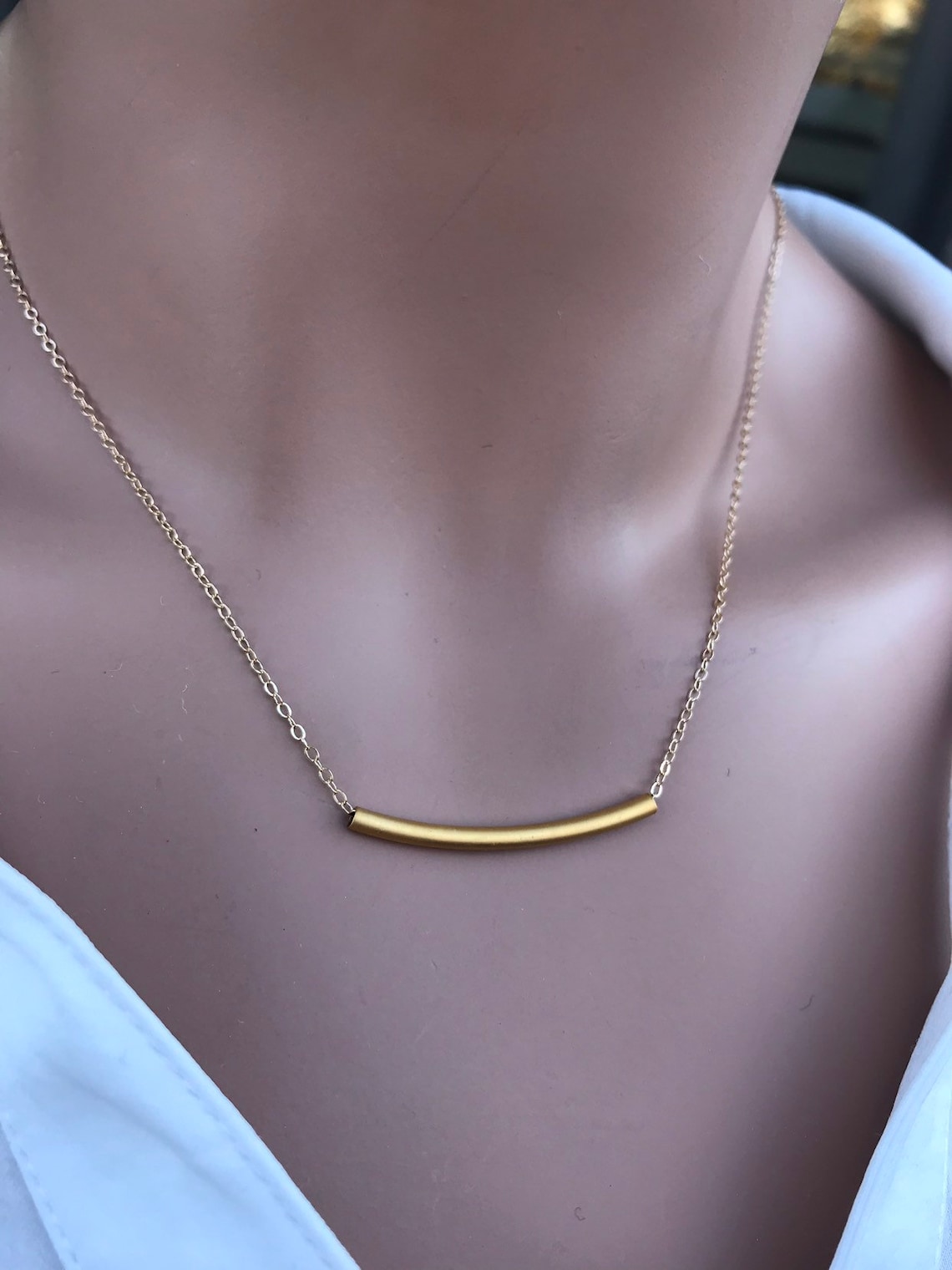 14k Gold Filled Curved Tube Bar Necklace Simple Layering Etsy