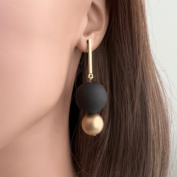 Modern Earrings, Geometric Earrings, Bead ball earring, Minimalist earrings, Black Statement Earrings, Contemporary Earrings, matte earrings