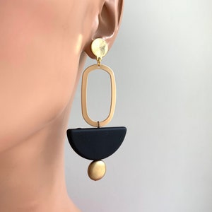 Modern Earrings, Matte Gold earrings, Geometric Earrings, Minimalist earrings, Statement Earrings, Semi Circle Earrings, Black Earrings
