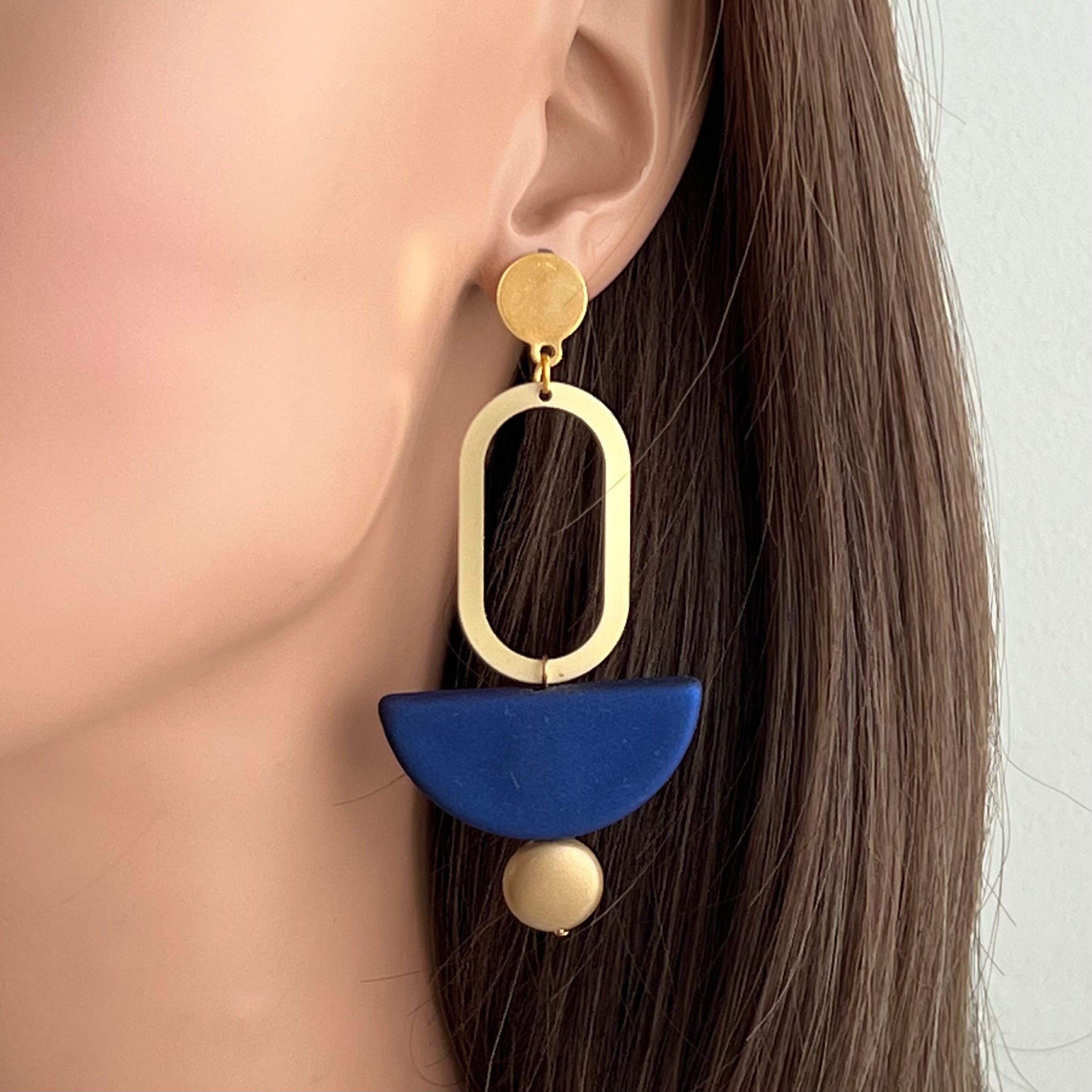 Soutache statement earrings/ Large round Earrings/ Circle earrings/ Navy blue earrings big earrings/ Hoop earrings blue KOS Sieraden Oorbellen Hoepeloorbellen 