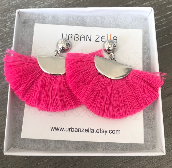 Hot pink shop fringe earrings