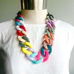 Colorful necklace chunky chain necklace resin link necklace rainbow necklace spring summer beach necklace mom grandma graduation gift