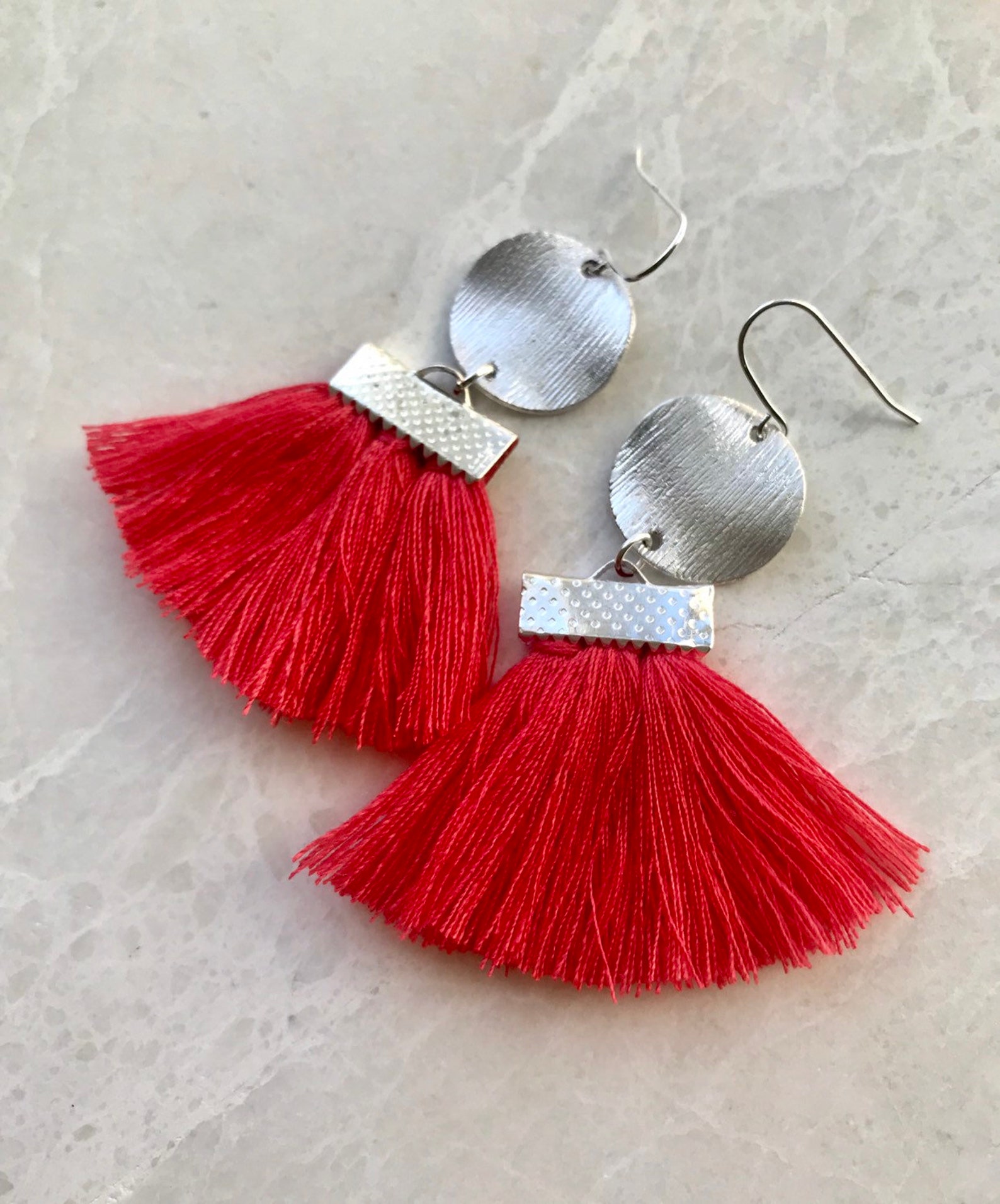 Tomato Red Tassel Earrings Tassel Fan Earrings Fan Tassel Etsy