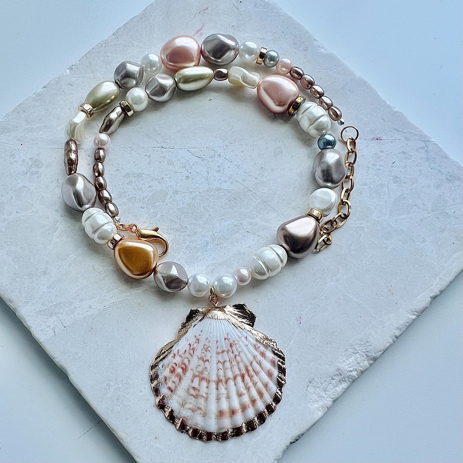 Shell Neckless Shell Necklace Charm Necklace Sea Shell Pendant Pearl Necklace Beach ...
