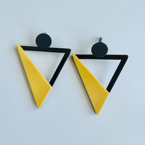 Contemporary Earrings Triangle Earrings retro earrings Geometric Earrings Acrylic earrings Statement Earrings black earrings yellow earrings