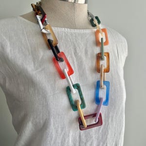 Rainbow Statement necklace Colorful Acrylic chain Necklace Long Chain Necklace chunky chain Necklace Chunky link Necklace Beach Necklace fun
