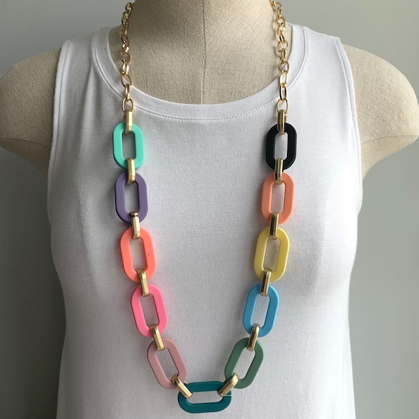 Colorful Acrylic chain Necklace, Long Chain Necklace, Thick chain Necklace, Chunky Chain Necklace, Statement Necklace