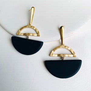 Half Circle Earrings, Art Deco Style Earrings, Statement earrings, dangle earrings, Geometric earrings, Matte Gold Earrings, Bridal earrings