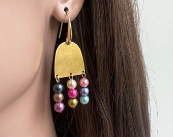 colorful Earrings Raw brass Earrings Rainbow earrings Fashion earrings Statement earrings, contemporary earring bright fun color earrings