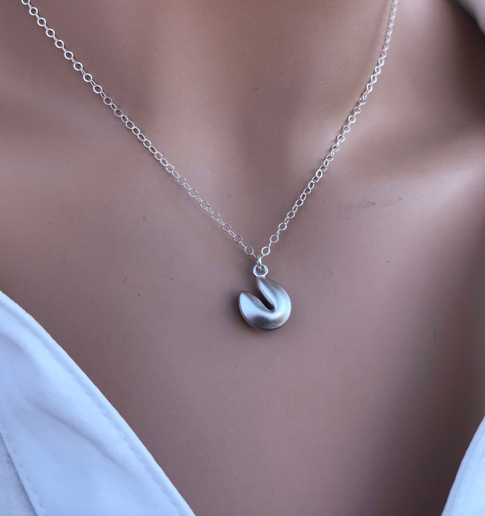 Fortune Cookie Necklace Sterling Silver Necklace Lucky Charm Etsy