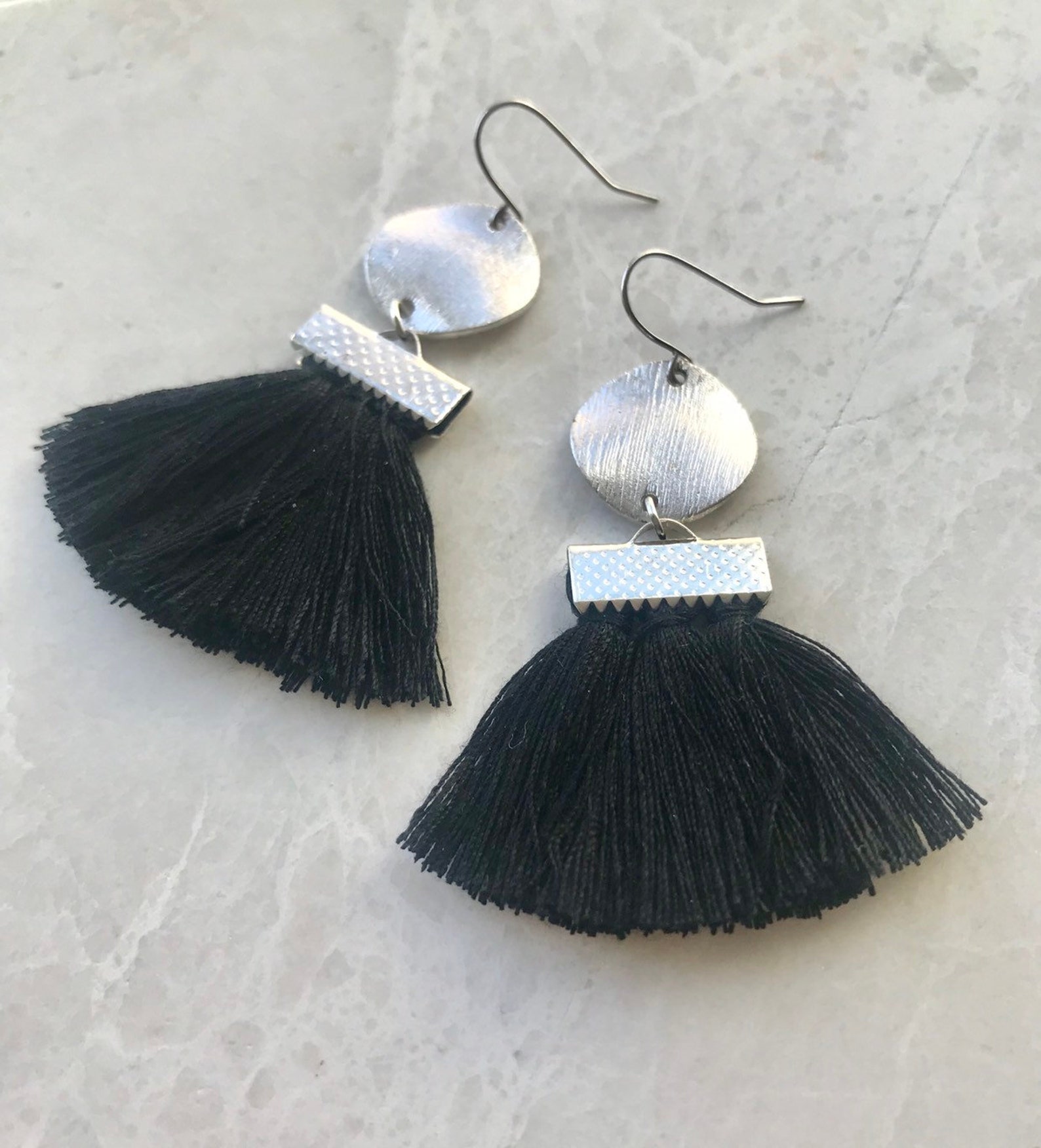 Black Tassel Earrings Tassel Fan Earrings Fan Tassel Etsy