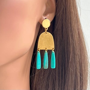 Acrylic Drop Earrings, Raw brass Earrings, Turquoise earrings, Fashion Earrings, Geometric Earring, Statement earrings, contemporary earring