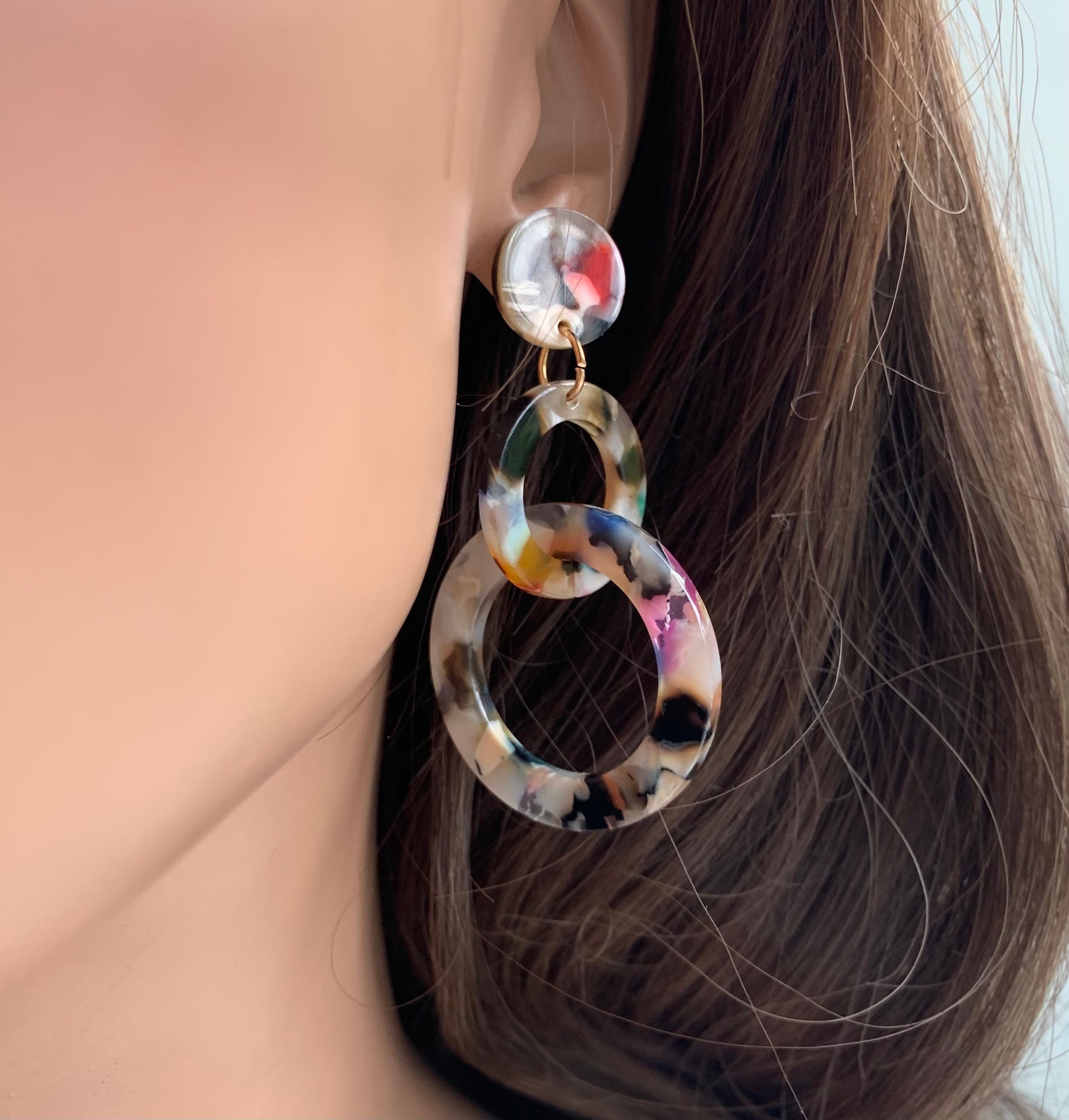 Acetate Hoop Earrings, Statement Earrings, Interlocking Hoop Earrings, Acrylic Earrings, Geometric earrings, Resin earrings, circle earrings