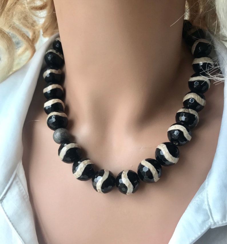 Dzi Agate Necklace Chunky Agate Necklace Black Agate | Etsy