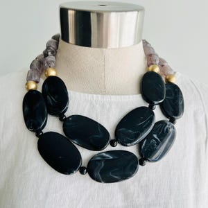 chunky necklace bib necklace Statement necklace beaded necklace black necklace fashion necklace multi strand necklace contemporary necklace