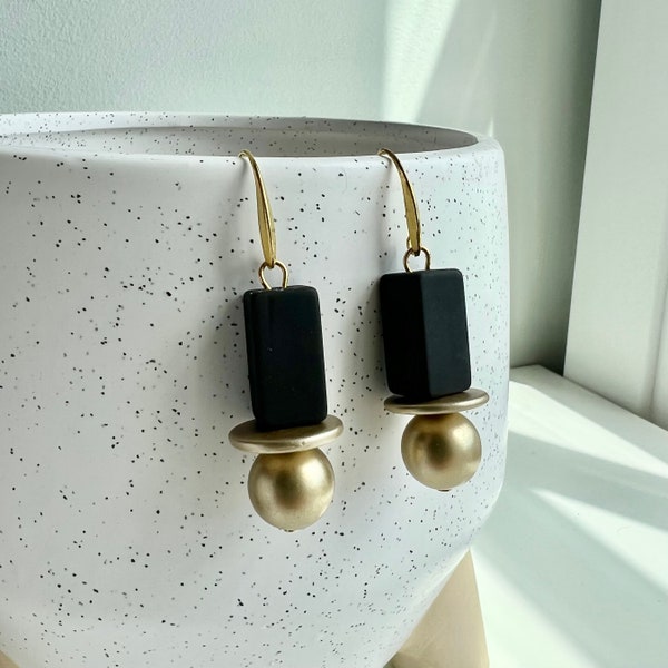 Modern Earrings, Geometric Earrings, cuboid earrings, Minimalist earrings, Black Statement Earrings, Contemporary Earrings, matte earrings