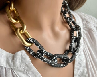 Acrylic chain Necklace, Acrylic link Necklace, Gold Chain necklace, black and white link Necklace, Statement Necklace, Chunky link necklace
