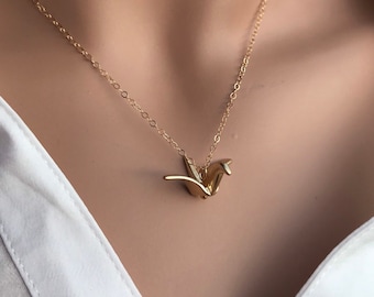 Origami Crain Necklace-  Crain Charm Necklace- 14k Gold Filled Crane Necklace- layering necklace- Dainty Necklace- minimalist jewelry