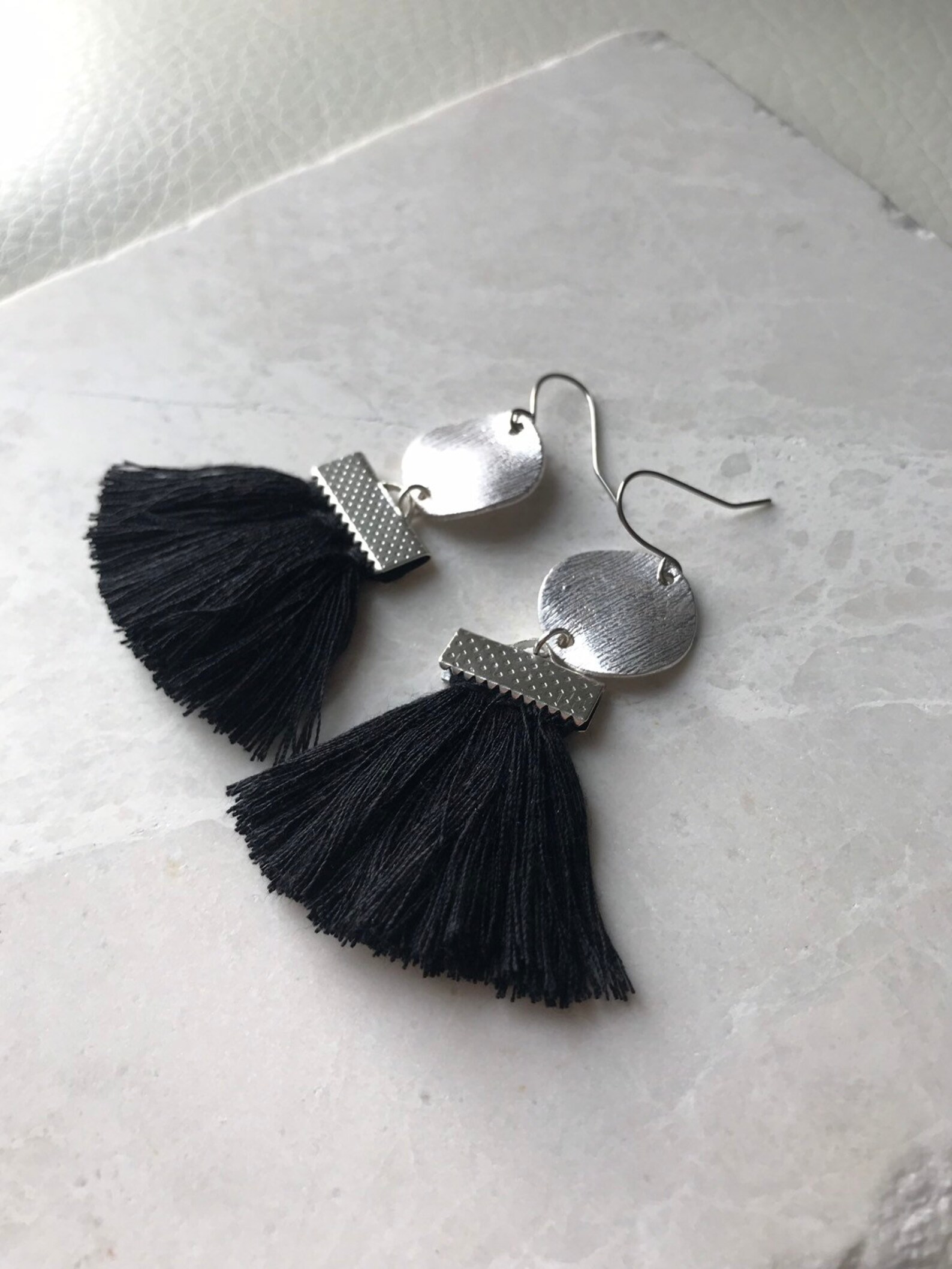 Black Tassel Earrings Tassel Fan Earrings Fan Tassel Etsy
