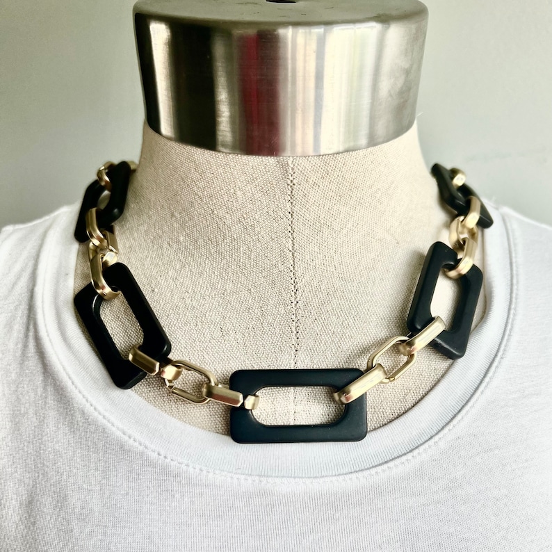 Chunky Chain Necklace, Black Statement Necklace, Acrylic link Necklace, Long Chain Necklace, Thick chain Necklace, Acrylic Chain necklace image 3