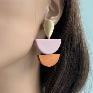 Organic shape Earrings statement wood earrings contemporary Earrings Geometric Earrings Semi Circle Earrings Black Earrings modern earrings