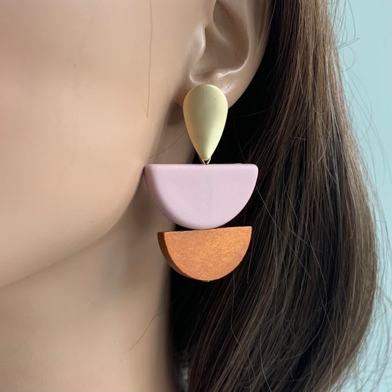 Organic shape Earrings statement wood earrings contemporary Earrings Geometric Earrings Semi Circle Earrings Black Earrings modern earrings