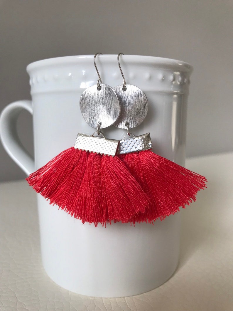 Tomato Red Tassel Earrings Tassel Fan Earrings Fan Tassel Etsy