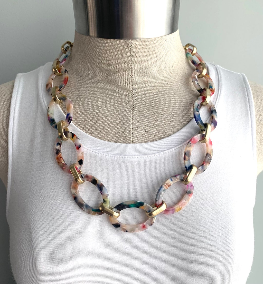 Chunky Chain Necklace, Rainbow Acrylic Necklace, Tortoise Shell ...